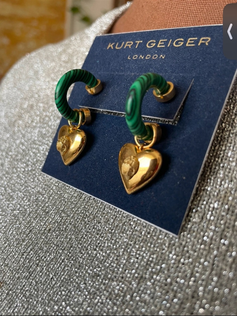 Kurt Geiger eagle heart malachite gold-tone heart post earrings - Picture 2 of 6